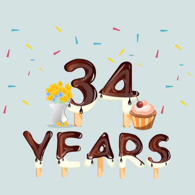 34 yıl yıldönümü kutlamaları kartı