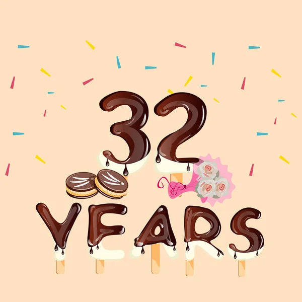 32 lat rocznica samochody z kwiaty i ciasta — Wektor stockowy