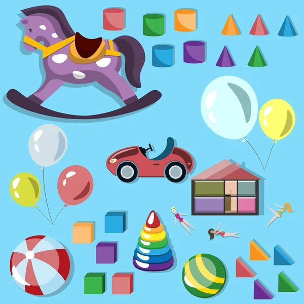 Zestaw ikon różnych zabawek dla dzieci — Wektor stockowy