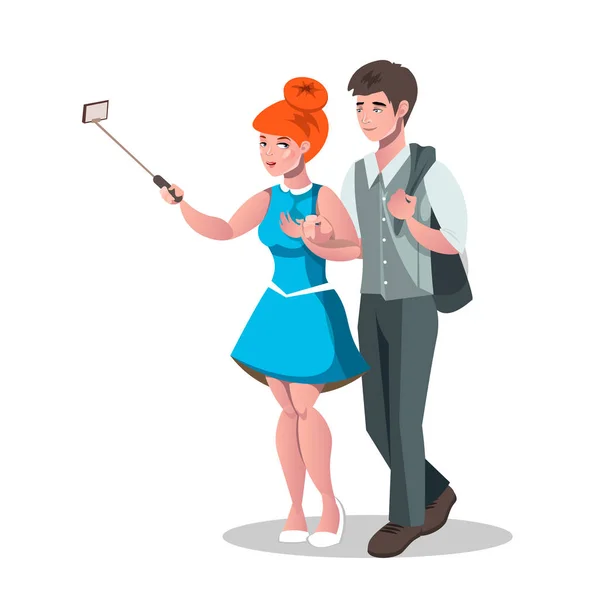 Selfie kadın ve erkek izole — Stok Vektör