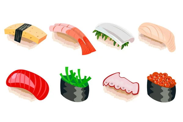 Sushi différent coloré isolé — Image vectorielle