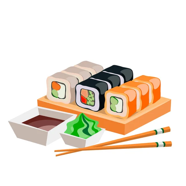 Sushi diferente isolado no fundo branco —  Vetores de Stock