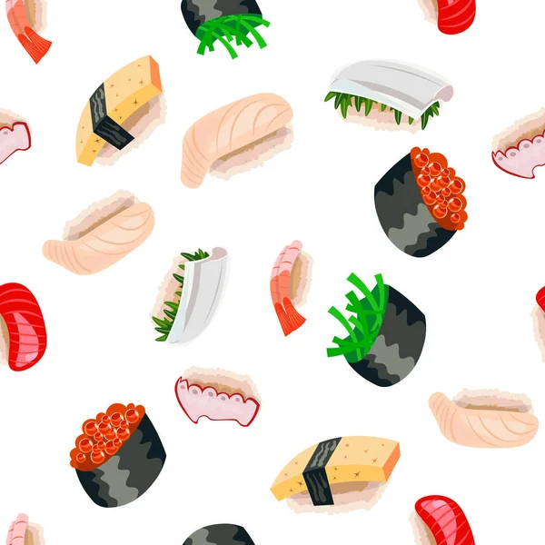 Sushi et rouleaux motif sans couture sur fond blanc — Image vectorielle