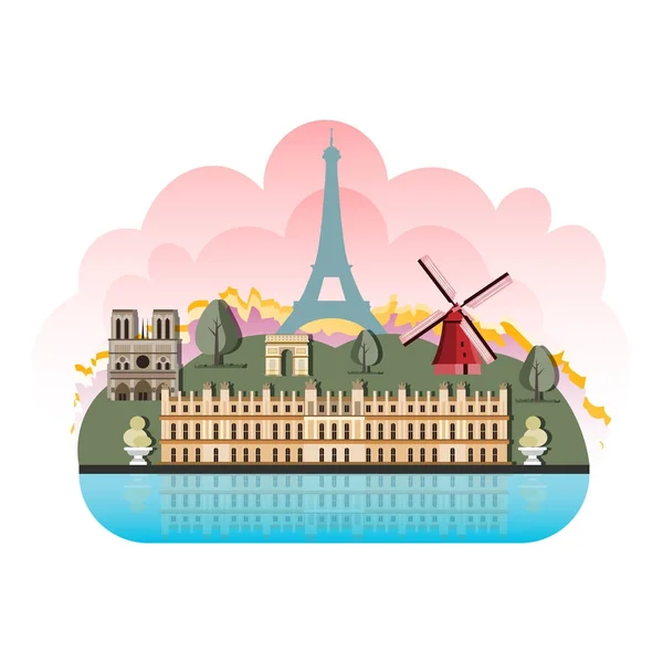 Francia destinos de viaje icono conjunto — Vector de stock