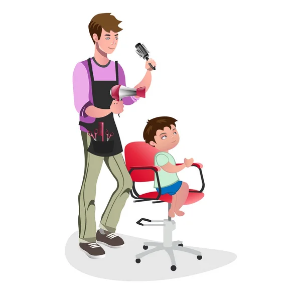 Anak-anak tukang cukur dengan anak kecil - Stok Vektor
