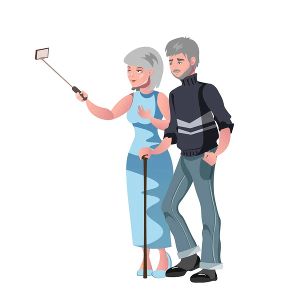 Yaşlı adam ve kadın selfie fotoğraf yapmak. — Stok Vektör