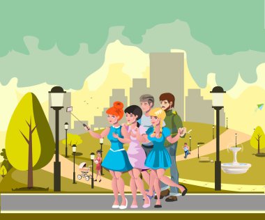 Selfie fotoğrafta parkta insanlar grubu