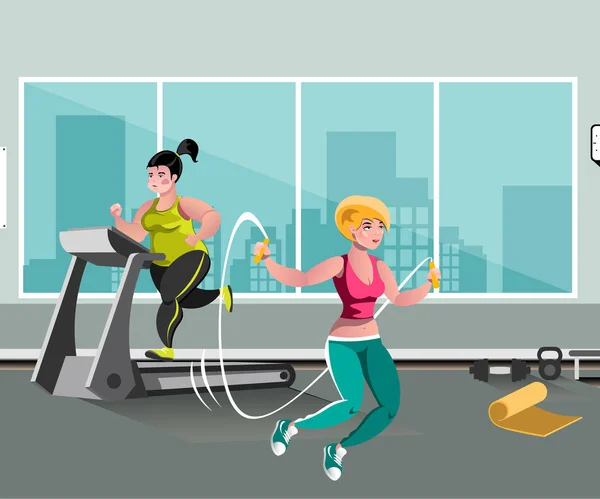 Entrenamiento de mujer con cuerda de salto . — Vector de stock