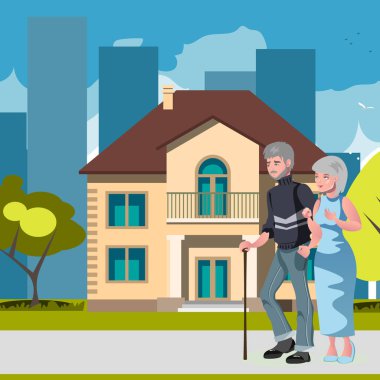 Ev ev görüntü ile yaşlı çift