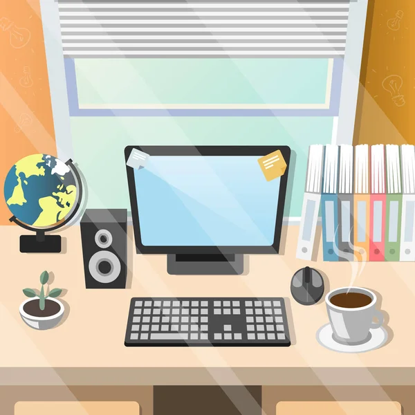 Table de travail avec outils de bureau — Image vectorielle