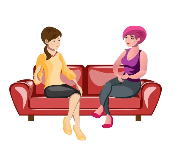 Due donne sedute su un divano — Vettoriale Stock