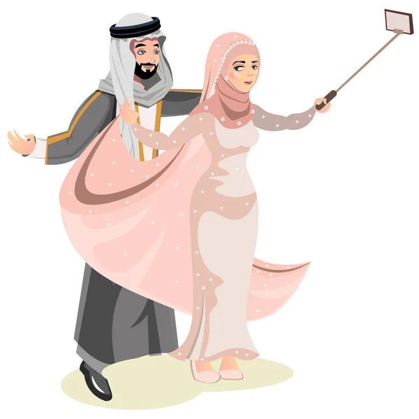 Selfie feliz musulmán árabe familia — Vector de stock