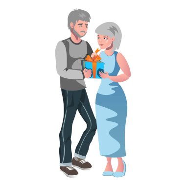 Old man giving bouquet to old woman. clipart