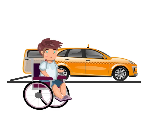 出租车或汽车在轮椅上的男人. — 图库矢量图片