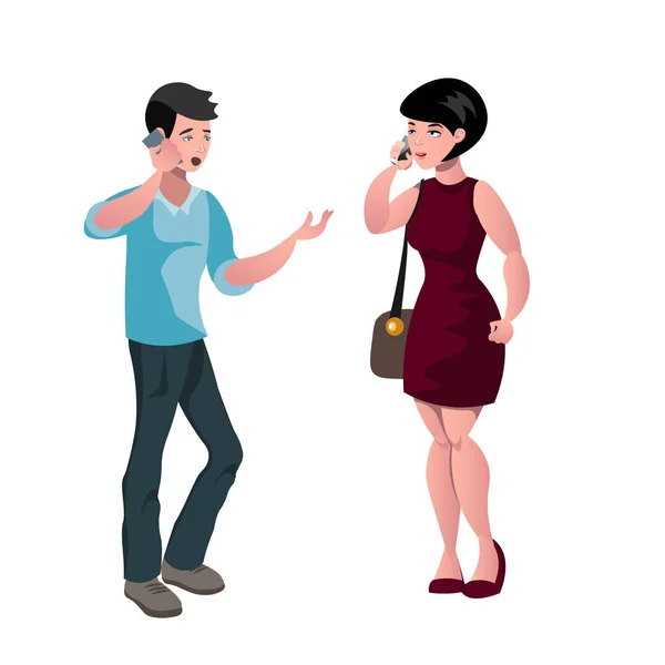 A fickó és a lány beszélget az okostelefonokat. — Stock Vector