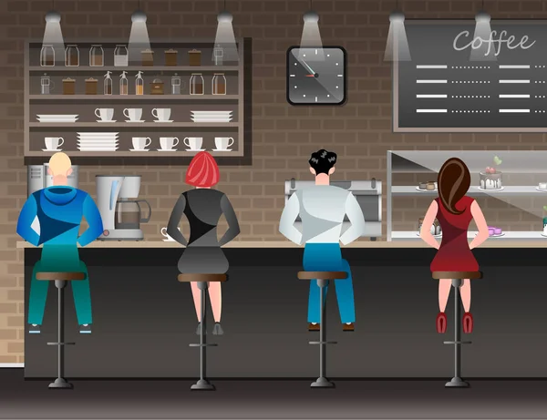 Ludzie siedzący w restauracji kawiarni lub baru — Wektor stockowy