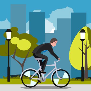 Çalışmak için bisiklet sürme ve acele iş adamı.