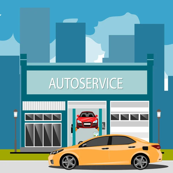 Car repair maintenance auto service station with auto — Stock Vector