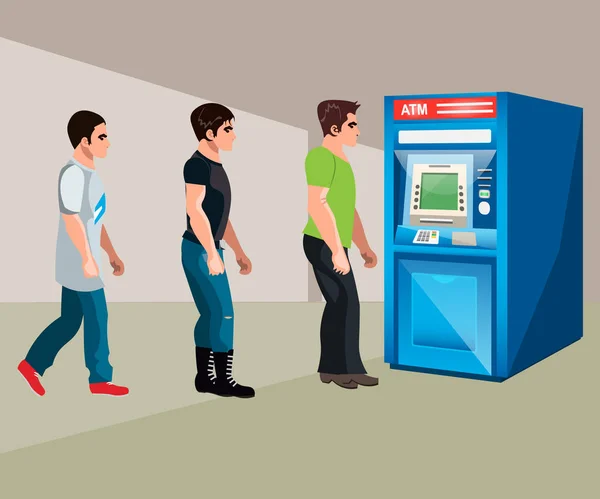 Люди стоят у банкомата . — стоковый вектор