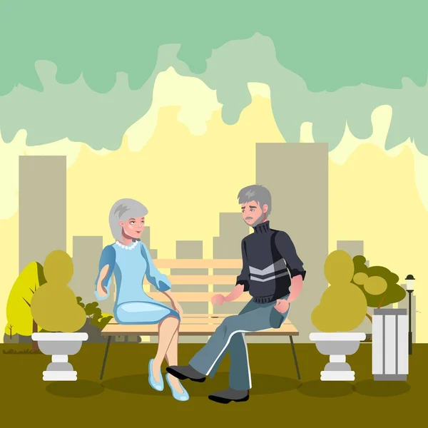 Grandparents are sitting on a bench in the park. — Stock Vector