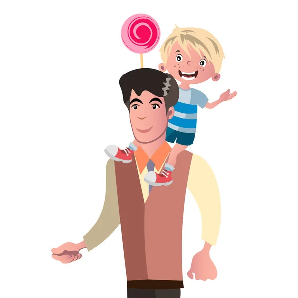 Son sits on his father s back Stock Illustration