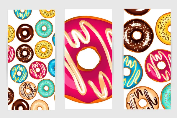 A set of three posters of donuts — Stock Vector