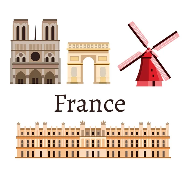 Francia romance conjunto icono — Vector de stock