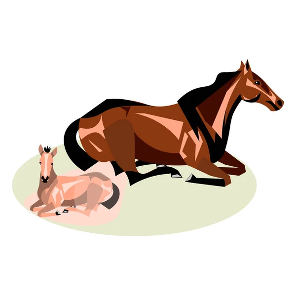 Foal with mom. — Stock Vector