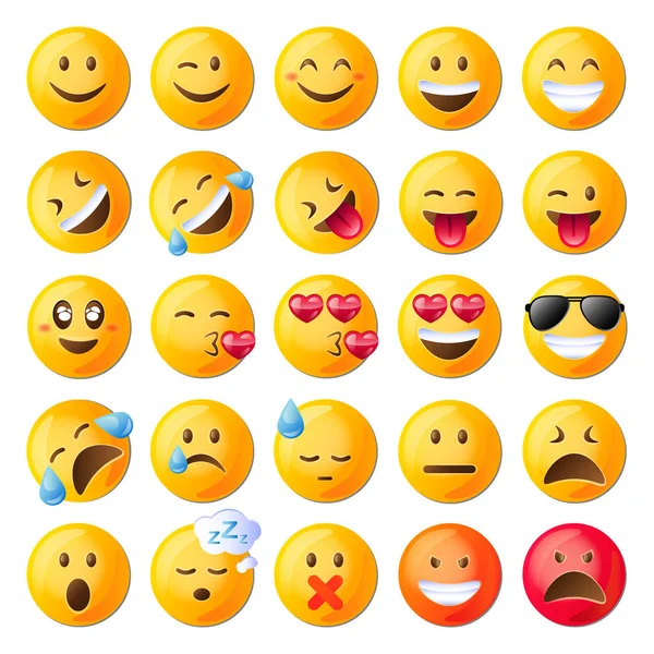 Set of Cute Emoticons. Set dari Emoji . - Stok Vektor