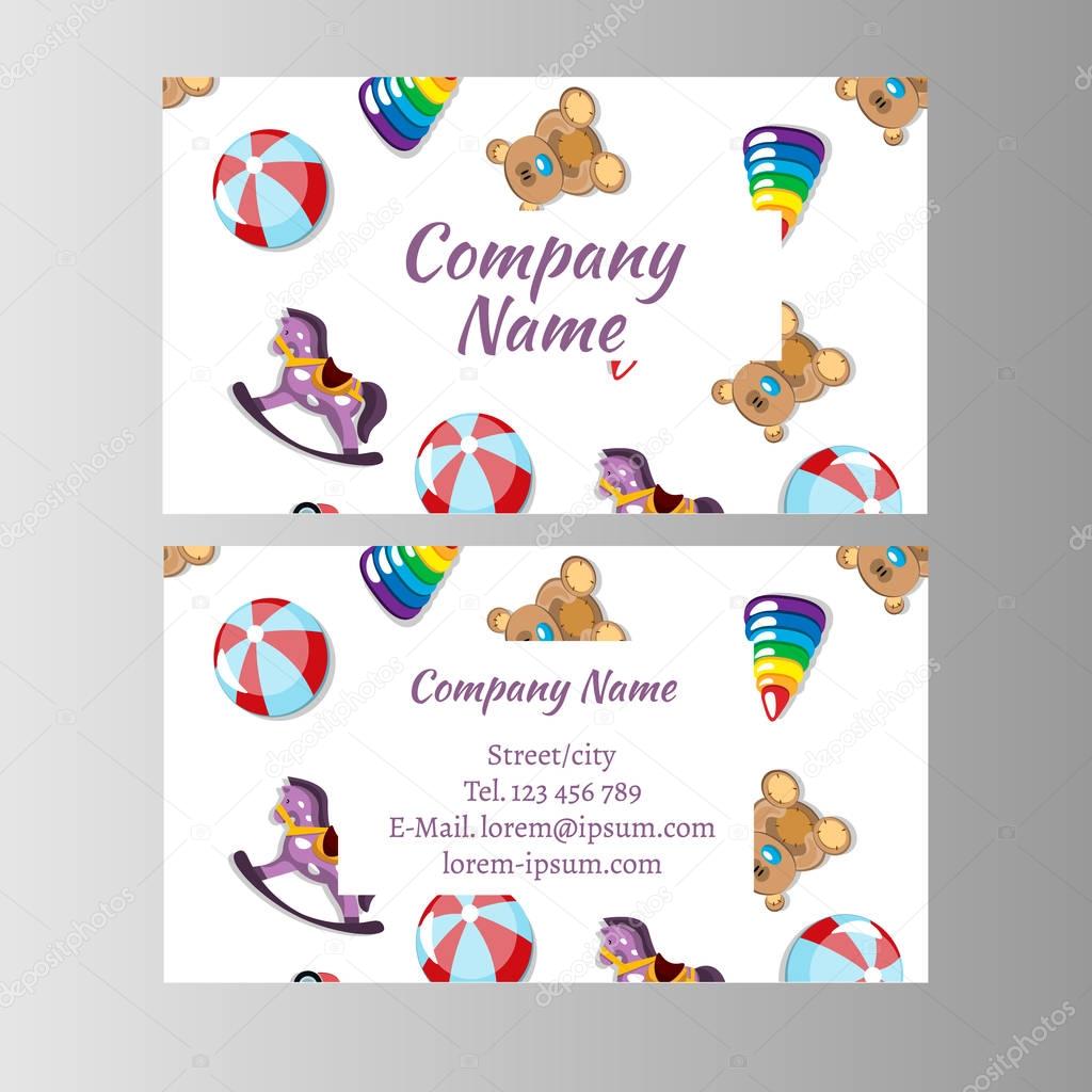 Kids store, baby shop business card template. Vector illustration