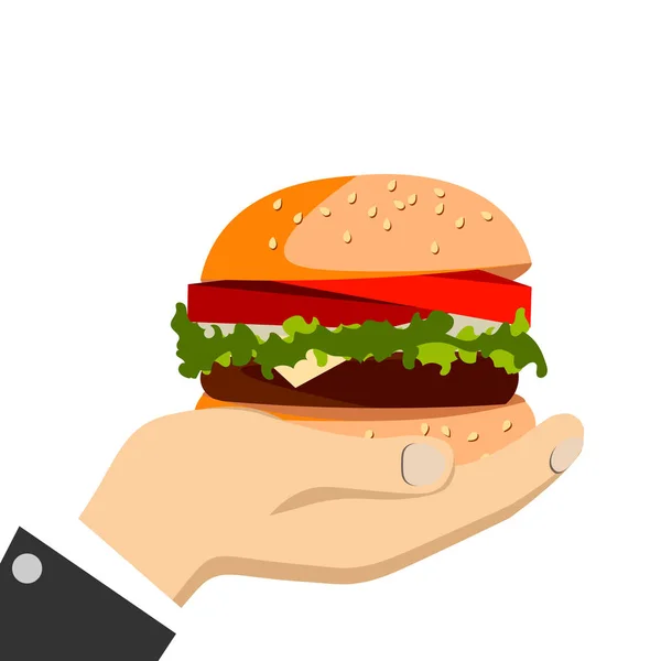 Kezében egy burger. — Stock Vector