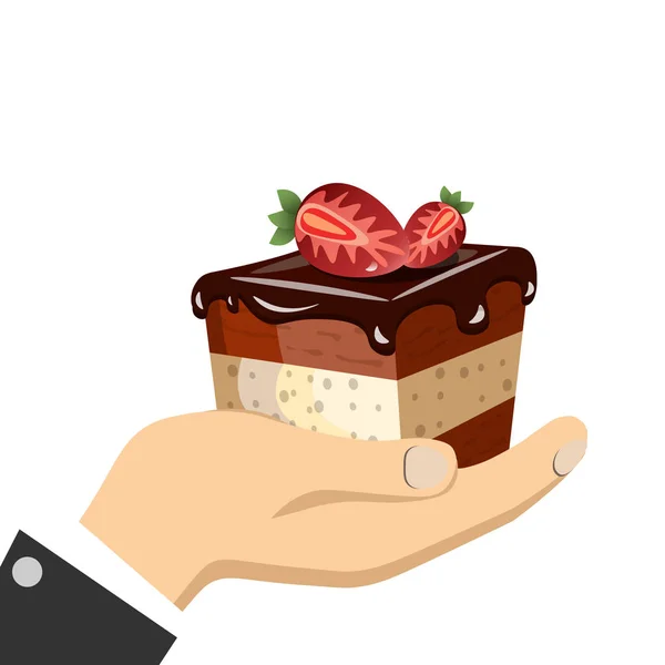 Hand Holding sweet cake — Stock Vector