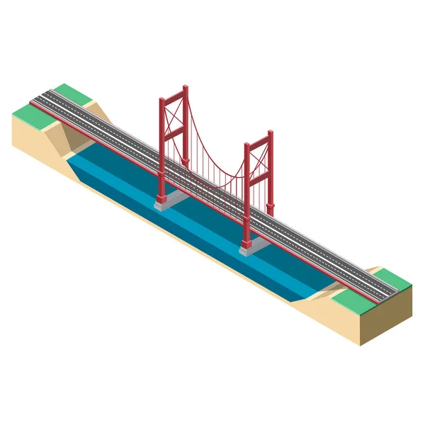 Grande ponte a sospensione isometrica . — Vettoriale Stock