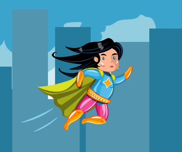 Wanita muda terbang melalui udara dalam pose superhero - Stok Vektor