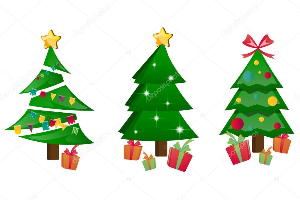 Different Christmas tree set isolated