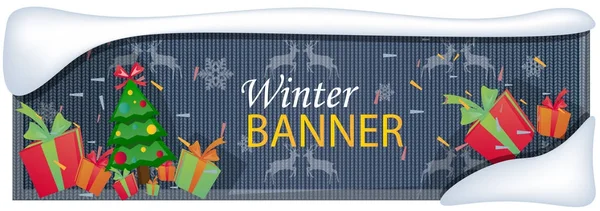 Bannière de vente d'hiver avec arbres et cadeau — Image vectorielle