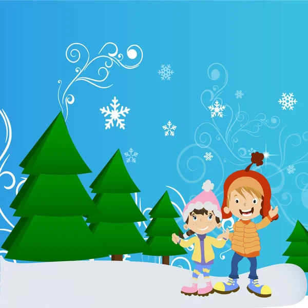 Feliz inverno bonito crianças — Vetor de Stock