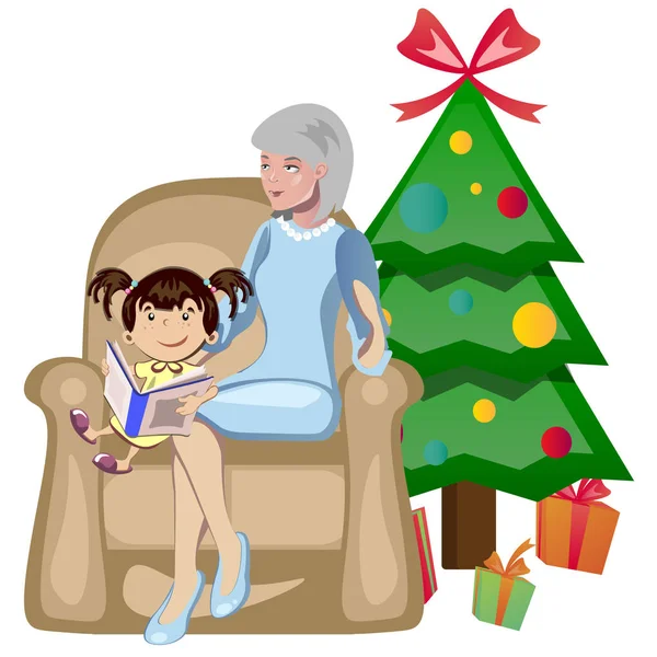 Grand-mère et petite-fille Noël — Image vectorielle