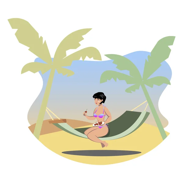 La fille prend des bains de soleil sur la plage . — Image vectorielle