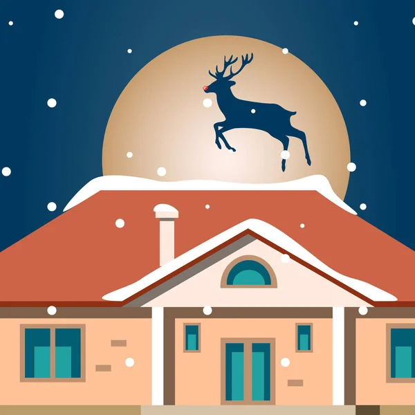 Noite cartão de Natal com casa — Vetor de Stock