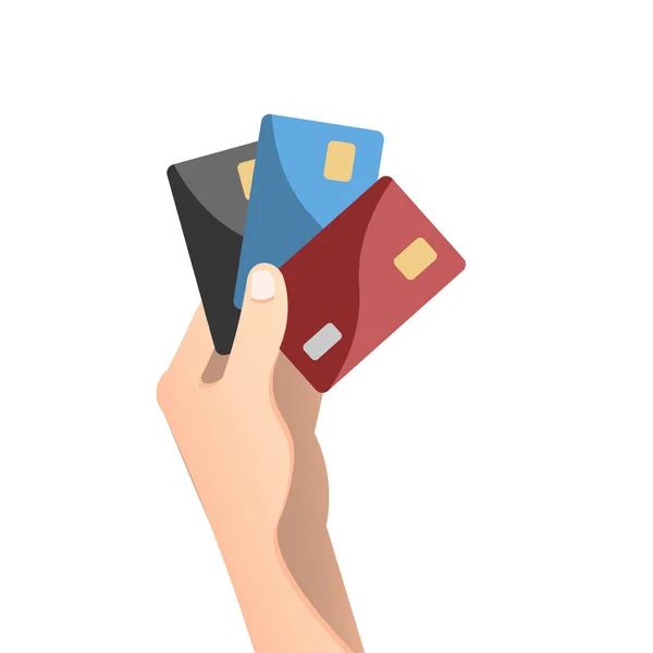 Hand met creditcard in vlakke stijl. — Stockvector