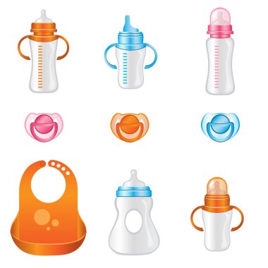 Farklı bebek şişeleri kümesi