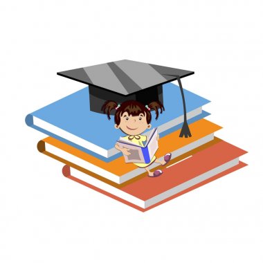 pek çok kitap ile küçük kız.