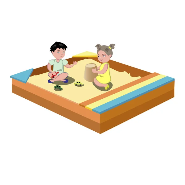 Děti hrát na pískovišti — Stockový vektor