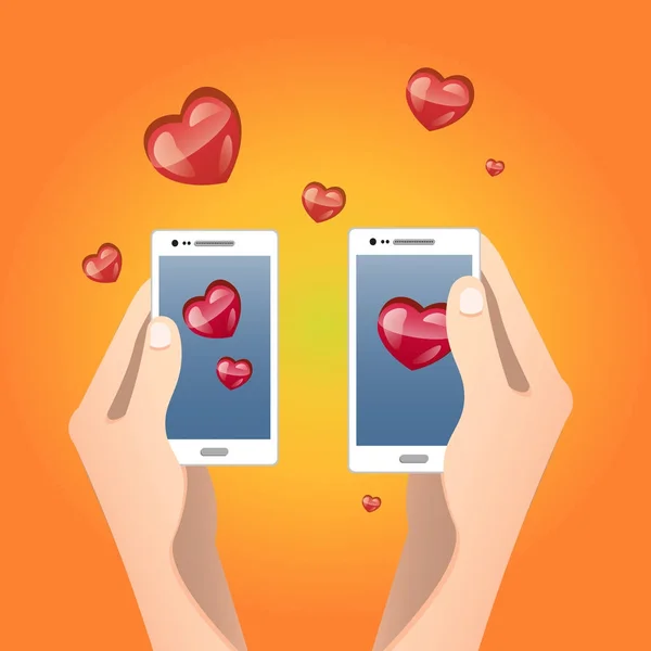 Illustration de la Saint Valentin. Envoyer ou recevoir des SMS d'amour — Image vectorielle
