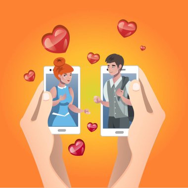 Mutlu Sevgililer günü kartı. Çift cep telefonlarına el