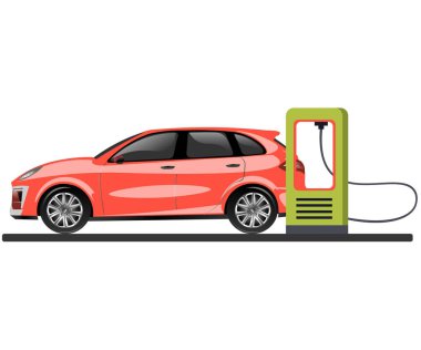 Banner with electric car and charging station clipart
