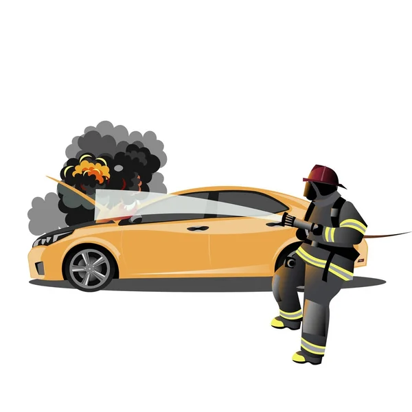 車の事故。消防士 — ストックベクタ