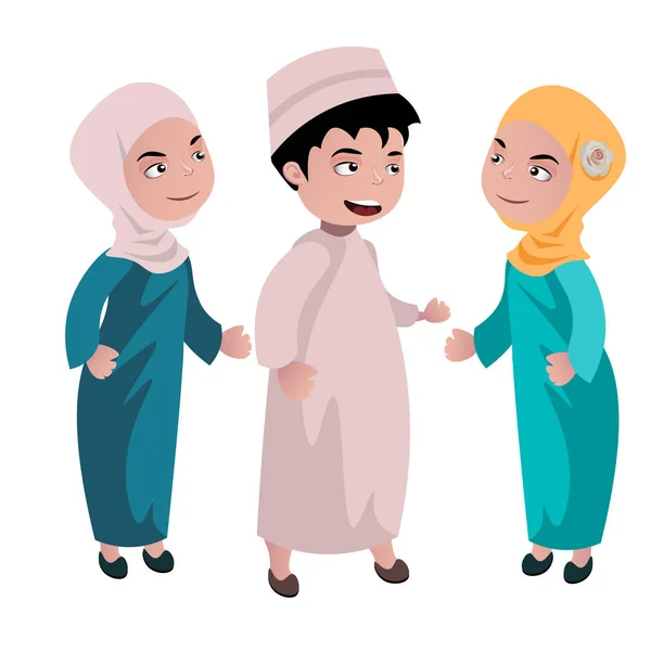 Niños muslim dibujos animados — Vector de stock