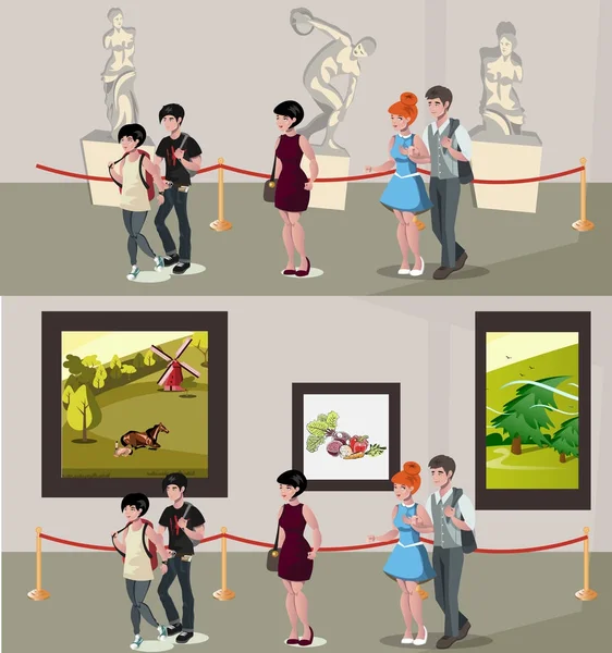 Personnes dans le musée et la galerie — Image vectorielle